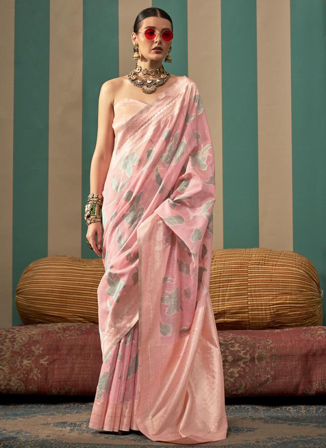 Linen Light Pink Festival Wear Weaving Saree